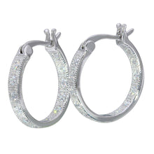 Load image into Gallery viewer, Sterling Silver Rhodium Plated Round Inner And Outer Clear CZ Hoop Earrings