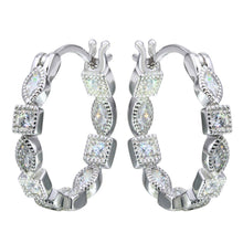 Load image into Gallery viewer, Sterling Silver Rhodium Plated Inner And Outer Clear CZ Hoop Earrings
