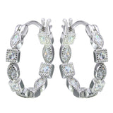 Sterling Silver Rhodium Plated Inner And Outer Clear CZ Hoop Earrings