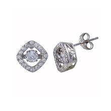 Load image into Gallery viewer, Sterling Silver Rhodium Plated Square Dancing CZ Stud Earrings