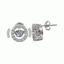 Load image into Gallery viewer, Sterling Silver Rhodium Plated Round Dancing CZ Stud Earrings