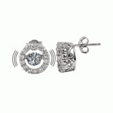 Sterling Silver Rhodium Plated Round Dancing CZ Stud Earrings