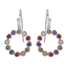 Load image into Gallery viewer, Sterling Silver Rhodium Plated Open Circle Earrings With Multi Colored CZ