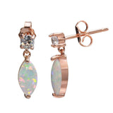 Sterling Silver Rose Gold Plated Mini Dangling Oval Earrings With CZ And Synthetic Pearl