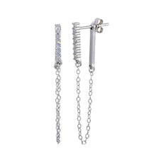 Load image into Gallery viewer, Sterling Silver Rhodium Plated CZ Bar Dangling Chain Earrings
