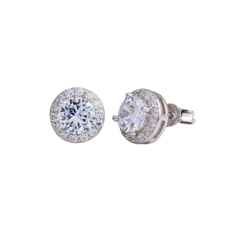 Sterling Silver CZ Sud Halo Earrings