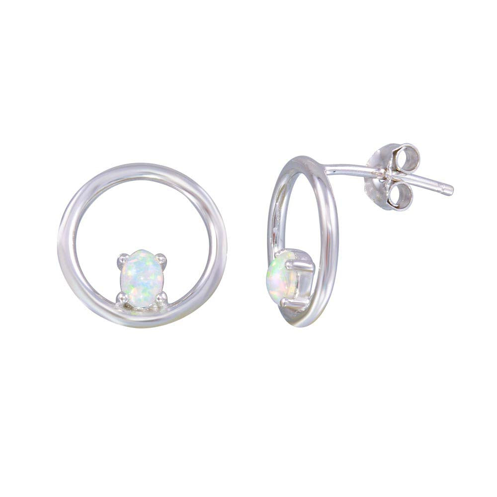 Sterling Silver Rhodium Plated Open Circle Synthetic Opal Earrings