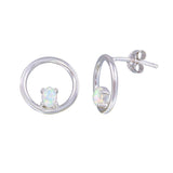 Sterling Silver Rhodium Plated Open Circle Synthetic Opal Earrings