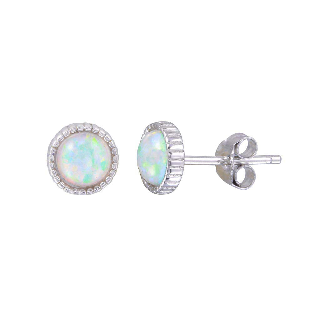 Sterling Silver Rhodium Plated Synthetic Opal Earrings