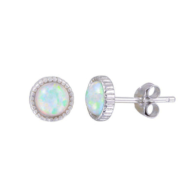 Sterling Silver Rhodium Plated Synthetic Opal Earrings