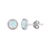 Sterling Silver Rhodium Plated Synthetic Opal Earrings