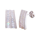 Sterling Silver Rhodium Plated Baguette And CZ Stud Earrings