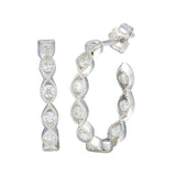 Sterling Silver Rhodium Plated CZ Semi Hoop Earrings