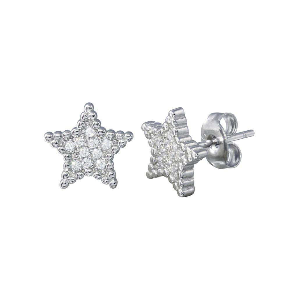Sterling Silver Rhodium Plated Star CZ Stud Earrings