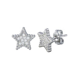 Sterling Silver Rhodium Plated Star CZ Stud Earrings