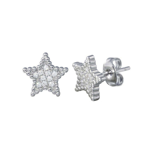 Sterling Silver Rhodium Plated Star CZ Stud Earrings