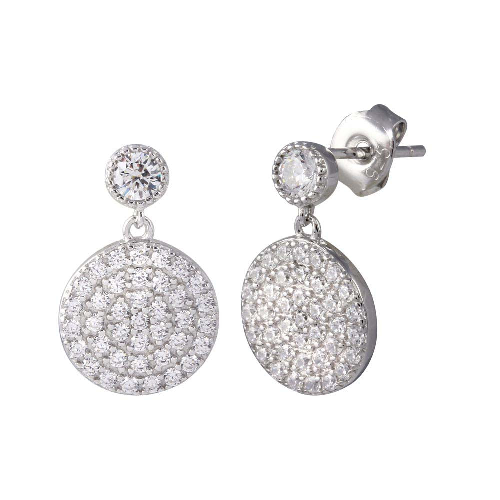 Sterling Silver Rhodium Plated Round CZ Dangling Earrings
