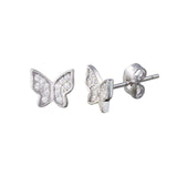 Sterling Silver Rhodium Plated Butterfly CZ Stud Earrings