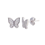 Sterling Silver Rhodium Plated Butterfly CZ Stud Earrings