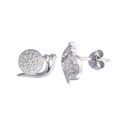 Sterling Silver Rhodium Plated Snail CZ Stud Earrings