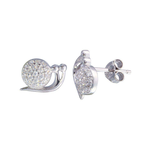 Sterling Silver Rhodium Plated Snail CZ Stud Earrings