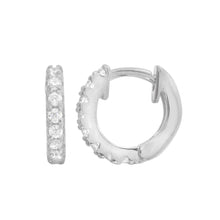Load image into Gallery viewer, Sterling Silver Rhodium Plated CZ Huggie Earrings