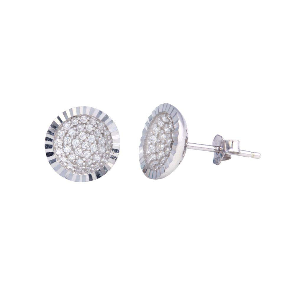 Sterling Silver Rhodium Plated CZ Encrusted DC Bowl Shape Stud Earrings