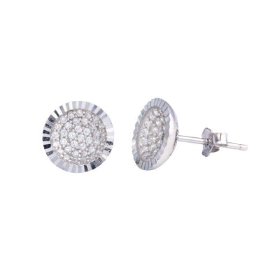 Sterling Silver Rhodium Plated CZ Encrusted DC Bowl Shape Stud Earrings