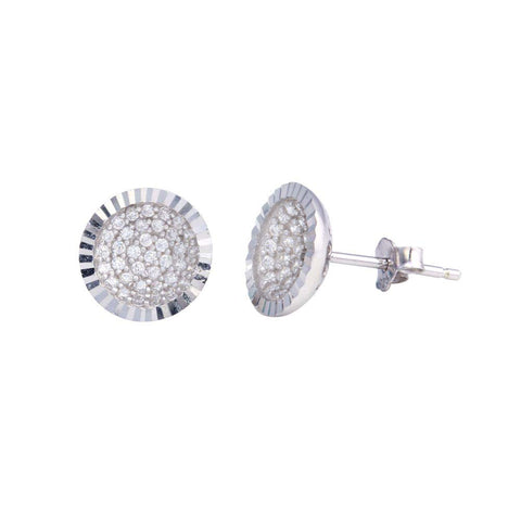 Sterling Silver Rhodium Plated CZ Encrusted DC Bowl Shape Stud Earrings