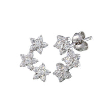 Load image into Gallery viewer, Sterling Silver Rhodium Plated 3 Flower CZ Stud Earrings