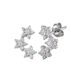Sterling Silver Rhodium Plated 3 Flower CZ Stud Earrings