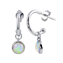 Load image into Gallery viewer, Sterling Silver Rhodium Plated Semi Hoop Dangling Pink Opal Earrings - silverdepot