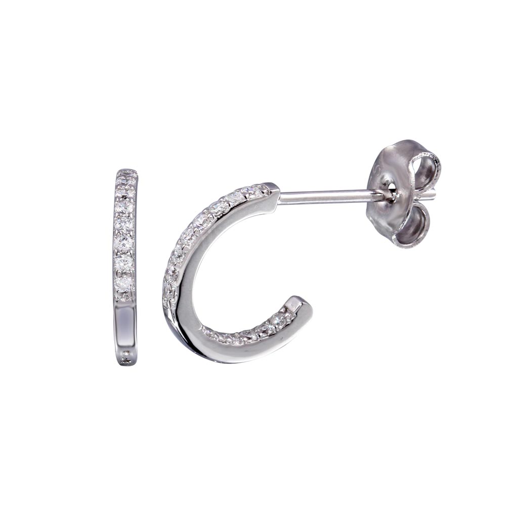 Sterling Silver Rhodium Plated Semi Hoop Inside Out CZ Earrings