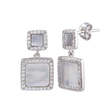 Load image into Gallery viewer, Sterling Silver Rhodium Plated Dangling Square MOP CZ Earrings