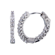 Load image into Gallery viewer, Sterling Silver Rhodium Plated Inside Out CZ Hoop Vault Lock Earrings