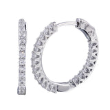 Sterling Silver Rhodium Plated Inside Out CZ Hoop Vault Lock Earrings