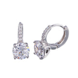 Sterling Silver Rhodium Plated Round CZ Huggie Earrings