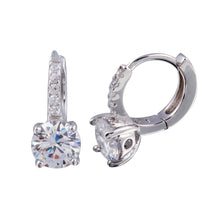 Load image into Gallery viewer, Sterling Silver Rhodium Plated Round CZ Huggie Earrings