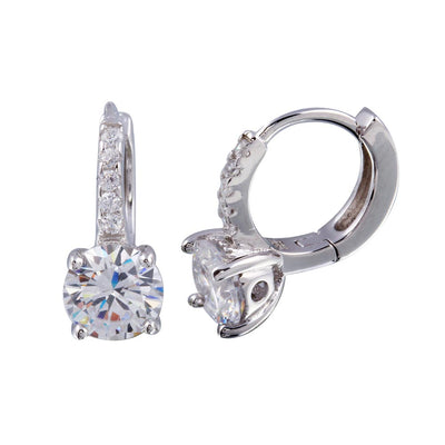Sterling Silver Rhodium Plated Round CZ Huggie Earrings
