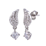 Sterling Silver Rhodium Plated Wing Dangling CZ Stud Earrings