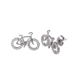 Sterling Silver Rhodium Plated Bicycle CZ Stud Earrings