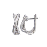Sterling Silver Rhodium Plated Oval CZ X Design Hoop Earrings