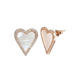 Sterling Silver Rose Gold Plated CZ MOP Heart Stud Earrings