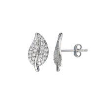 Load image into Gallery viewer, Sterling Silver Rhodium Plated CZ Leaf Stud Earrings