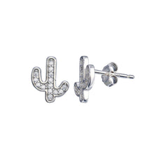 Load image into Gallery viewer, Sterling Silver Rhodium Plated CZ Cactus Stud Earrings