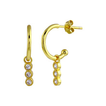 Load image into Gallery viewer, Sterling Silver Gold Plated CZ Dangling Hoop Earrings