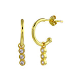Sterling Silver Gold Plated CZ Dangling Hoop Earrings