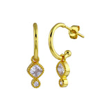 Sterling Silver Gold Plated CZ Dangling Hoop Earrings