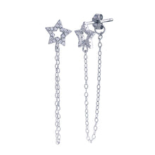 Load image into Gallery viewer, Sterling Silver Rhodium Plated Star Chain CZ Stud Earrings