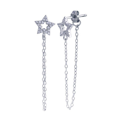 Sterling Silver Rhodium Plated Star Chain CZ Stud Earrings
